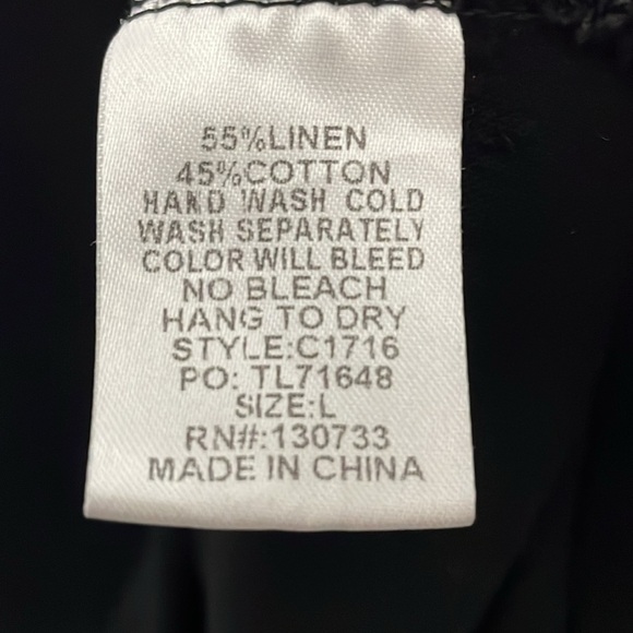 Boho Linen Blend Sun dress High Low Fringe Black with pockets Size Large - Picture 8 of 8